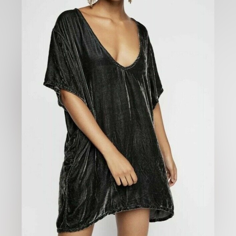 Free People x CP Shades Velvet Shirt Dress Cocoon Mini Tunic Small